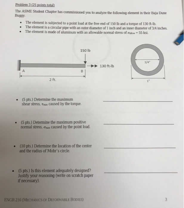 Solved Problem 3 (25 points total) The ASME Student Chapter | Chegg.com