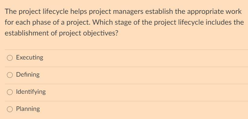 Solved The project lifecycle helps project managers | Chegg.com