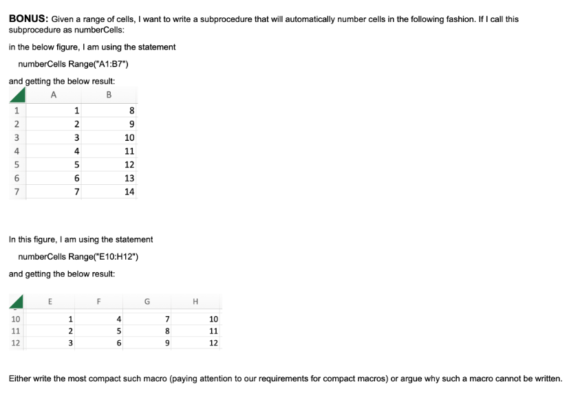 Solved BONUS: Given a range of cells, I want to write a | Chegg.com