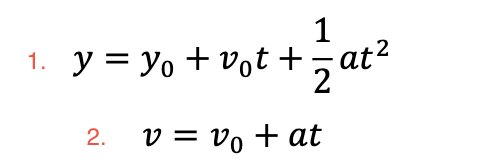 Solved 1 1. y = yo + votat? y 2. v = vo + at | Chegg.com