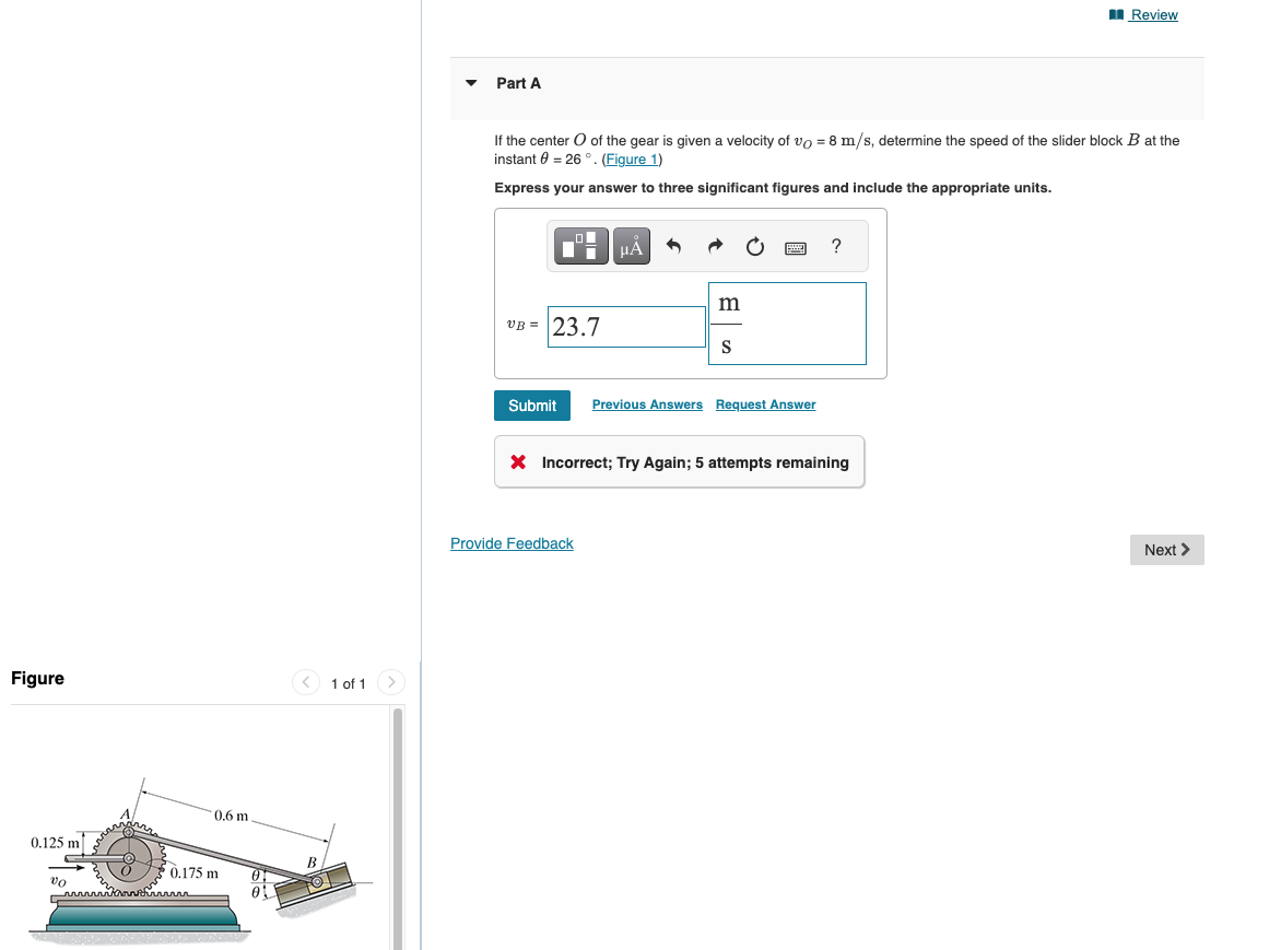 Solved If the center O of the gear is given a velocity of | Chegg.com