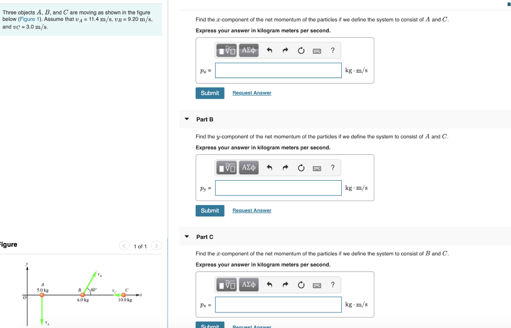 Solved Three Objects A, B, And C Are Moving As Shown In The | Chegg.com