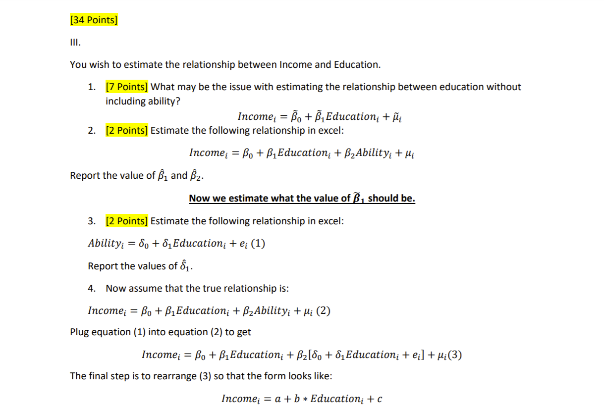 Solved [34 Points) You wish to estimate the relationship | Chegg.com