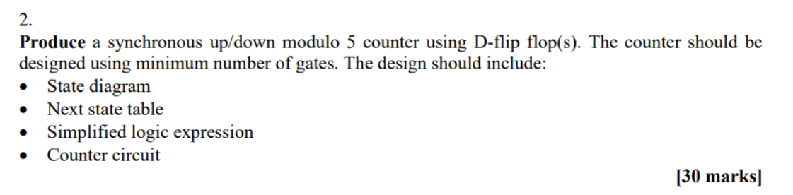 Solved 2. Produce a synchronous up/down modulo 5 counter | Chegg.com