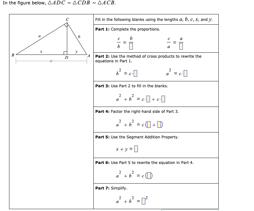 Solved In the figure below, AADC - ACDB ~AACB. Fill in the | Chegg.com