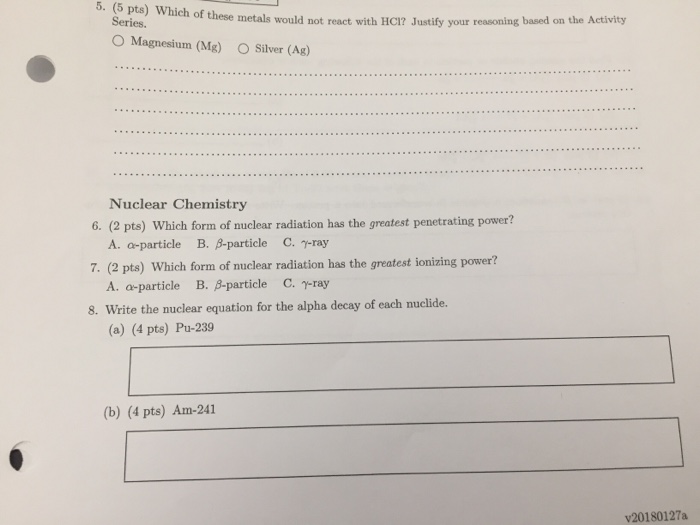 Solved 5. (5 pts) Which of these metals would not react with | Chegg.com