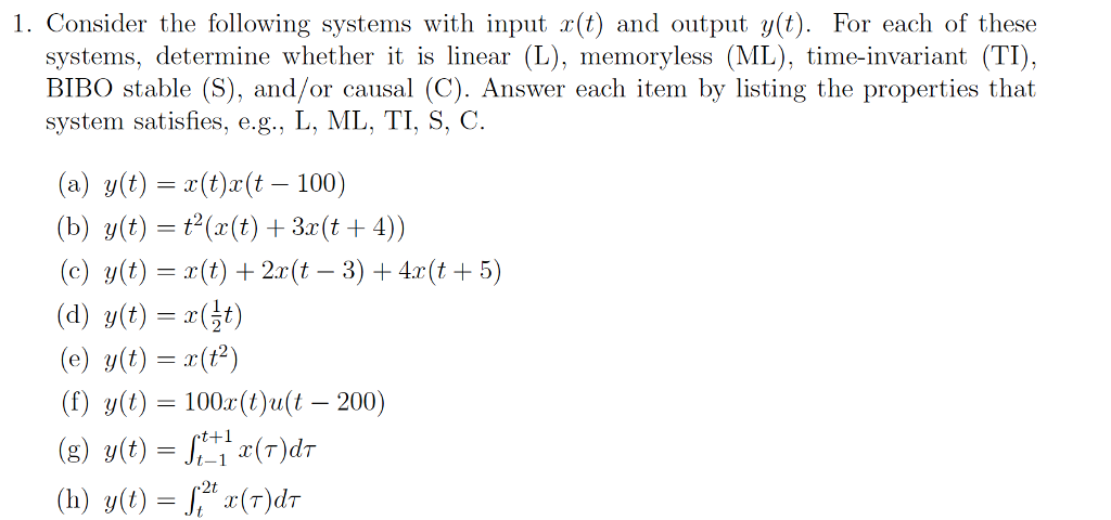 Solved 1. Consider the following systems with input r(t) and | Chegg.com