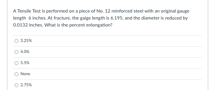 Solved A Tensile Test is performed on a piece of No. 12 | Chegg.com