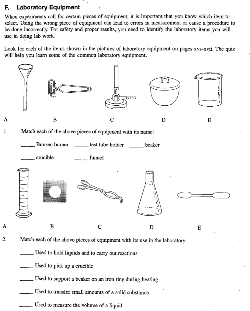 Solved F. Laboratory Equipment When experiments call for
