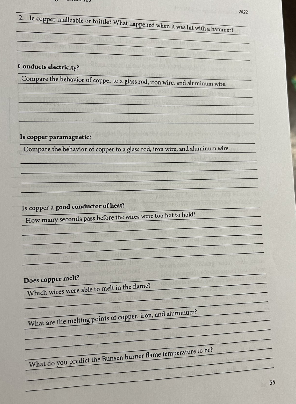 Solved Physical Properties of COPPER In complete sentences