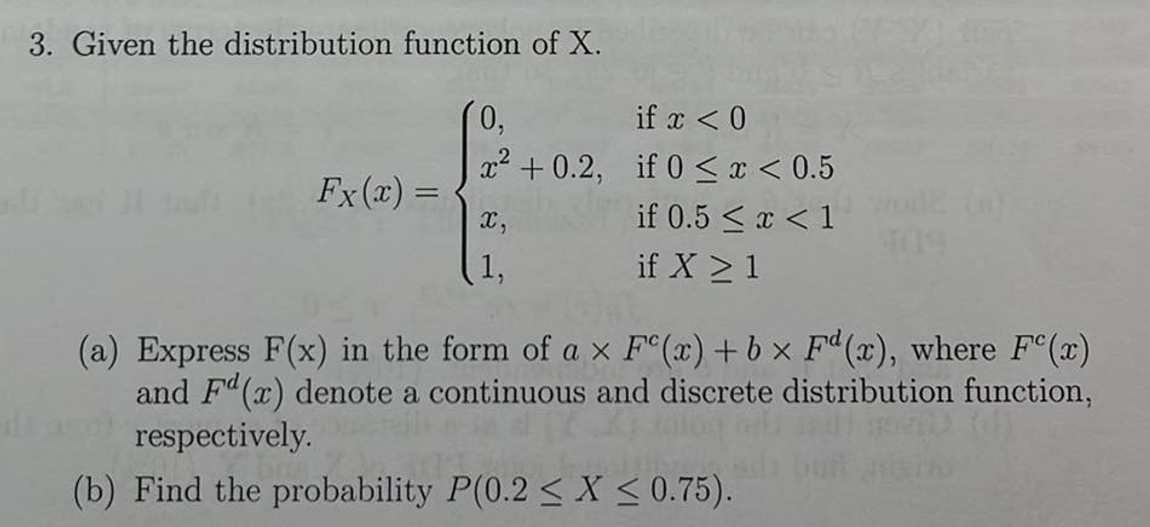 Solved 3. Given The Distribution Function Of X. | Chegg.com