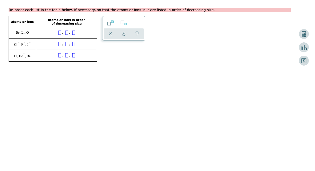 Solved Re-order each list in the table below, if necessary, | Chegg.com