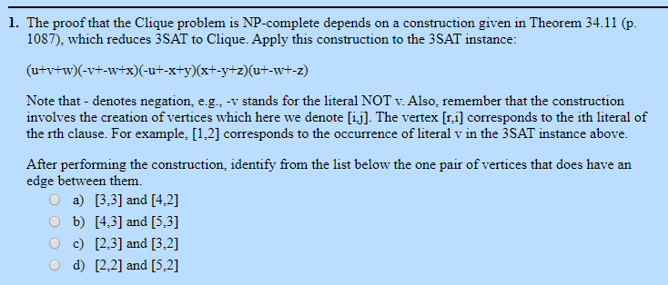 Np Complete Clique Problem Solved 1. The proof that the Clique problem is NP-complete | Chegg.com