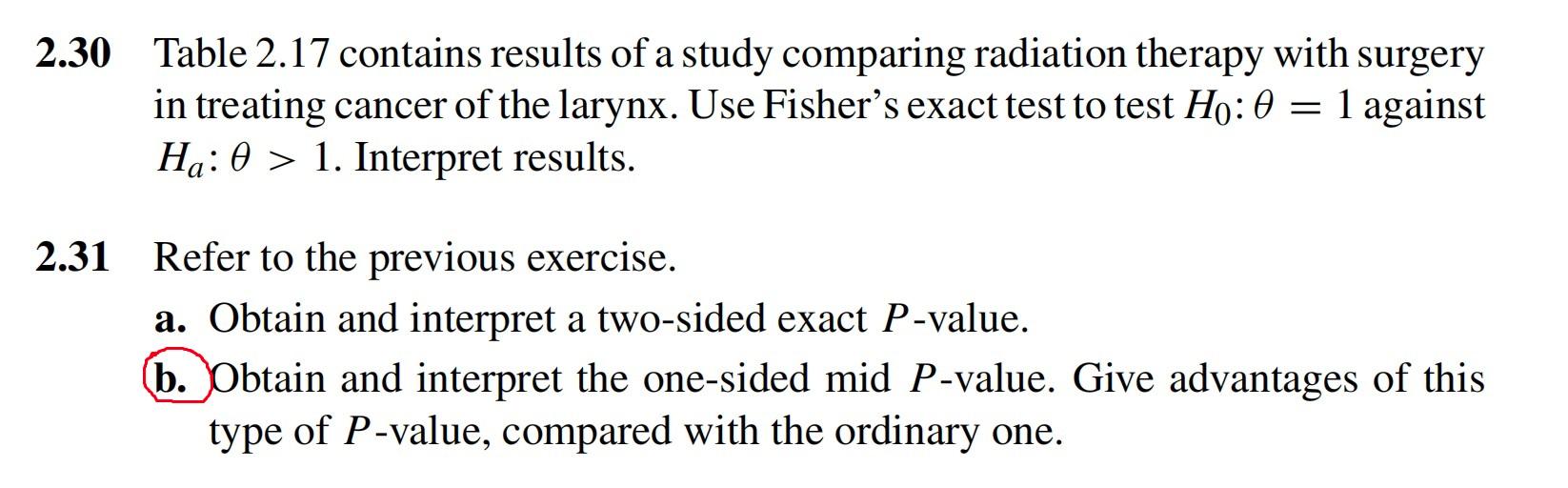 Solved 2.30 Table 2.17 contains results of a study comparing | Chegg.com