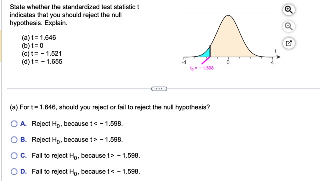 Solved State whether the standardized test statistic t | Chegg.com