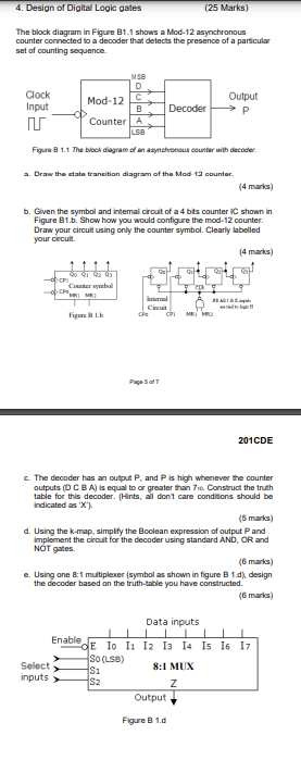 4. Design of Digital Logic gates
The block diagram in Figure B1.1 shows a Mod-12 asynchronous
counter connected to a decoder 