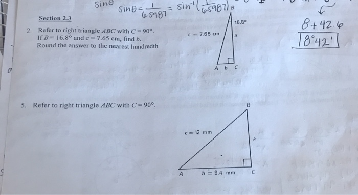 Solved Sine Sing= Sin(8)b Os781 Section 2.3 8+42.0 1842 16.8 