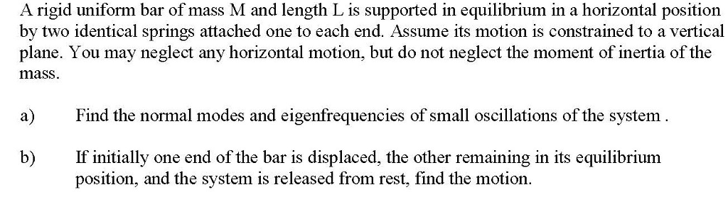 Solved A rigid uniform bar of mass M and length L is | Chegg.com
