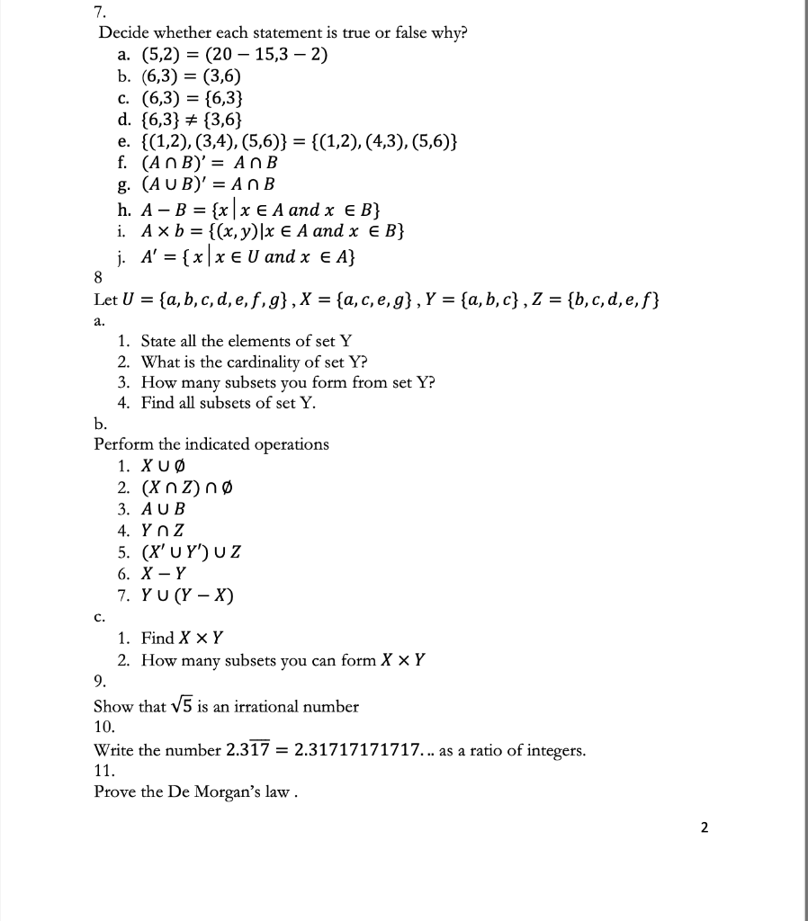Solved 7. Decide whether each statement is true or false | Chegg.com