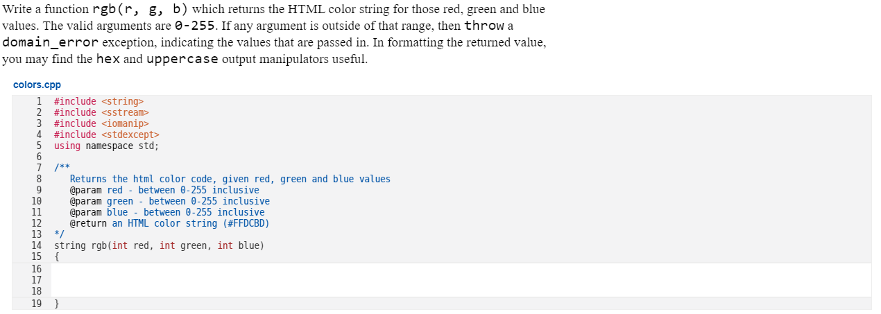 Solved Write A Function Rgb(r, G, B) Which Returns The HTML | Chegg.com