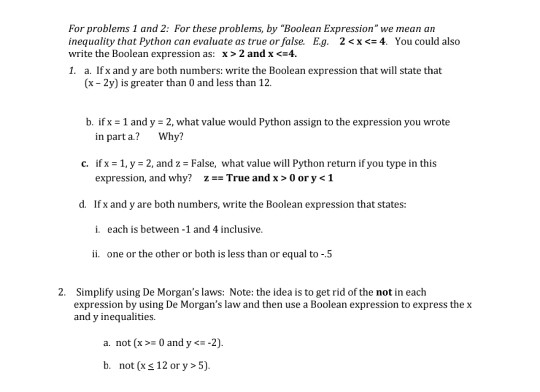 Solved For problems I and 2: For these problems, by 