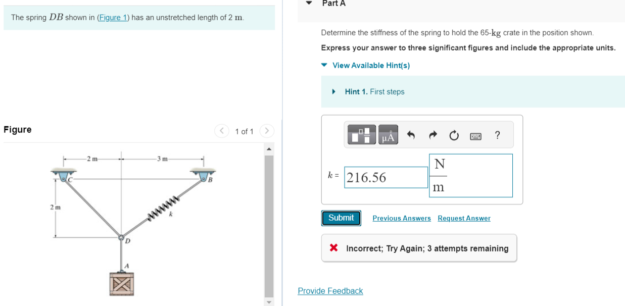 Solved The Spring DB Shown In Has An Unstretched Length Of 2 | Chegg.com