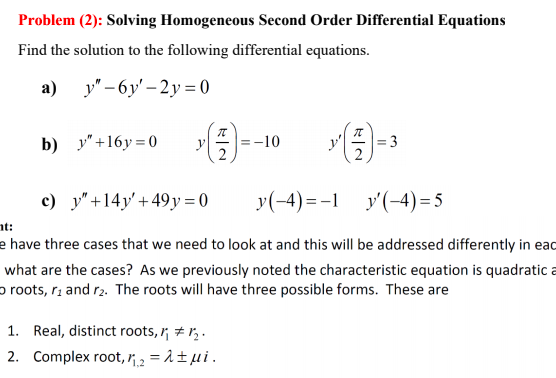 Solved Problem (2): Solving Homogeneous Second Order | Chegg.com
