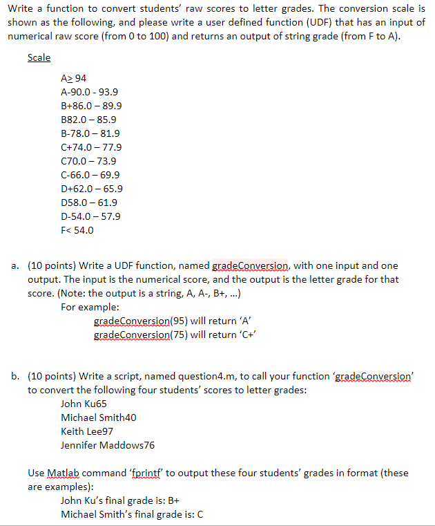 Solved Write A Function To Convert Students Raw Scores T Chegg Com