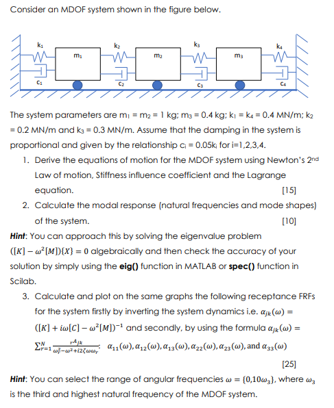 Consider an MDOF system shown in the figure below. | Chegg.com