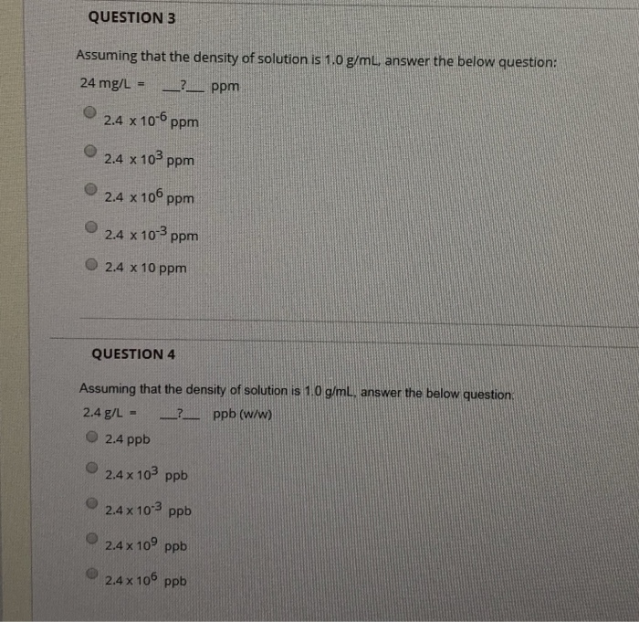 Solved QUESTION 3 Assuming that the density of solution is | Chegg.com