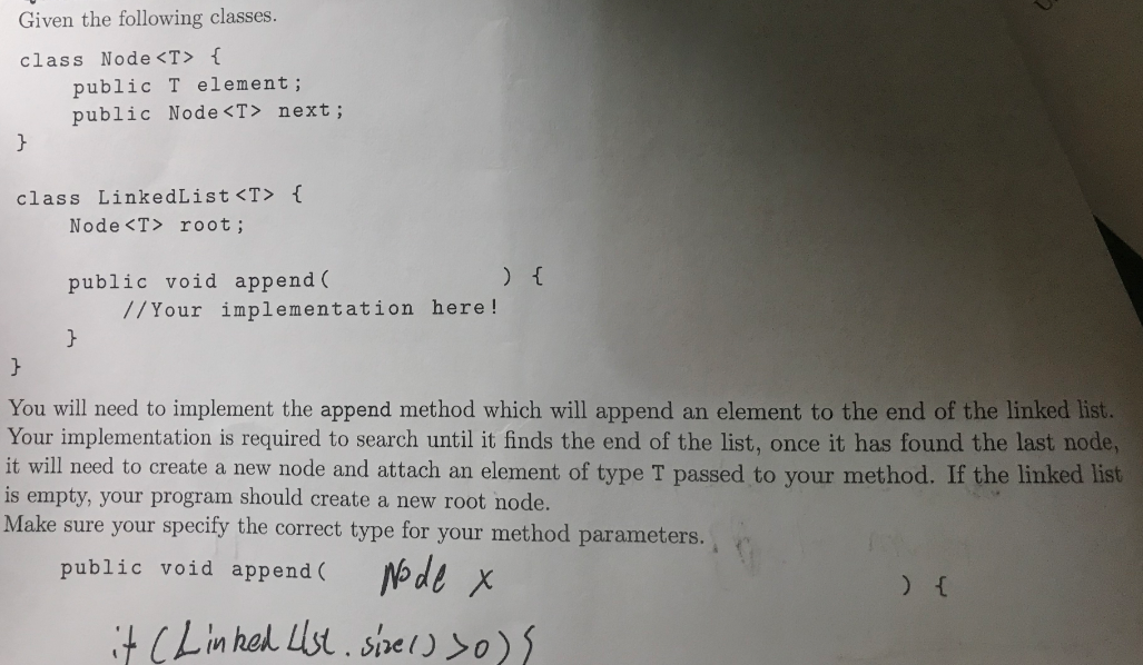 Solved Given the following classes. class Node { public T | Chegg.com