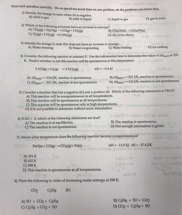 Solved Read each question carefully. Do no spend too much | Chegg.com