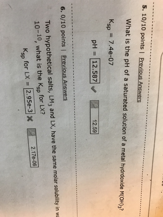 Solved 5. 10/10 points | Previous Answers What is the pH of | Chegg.com
