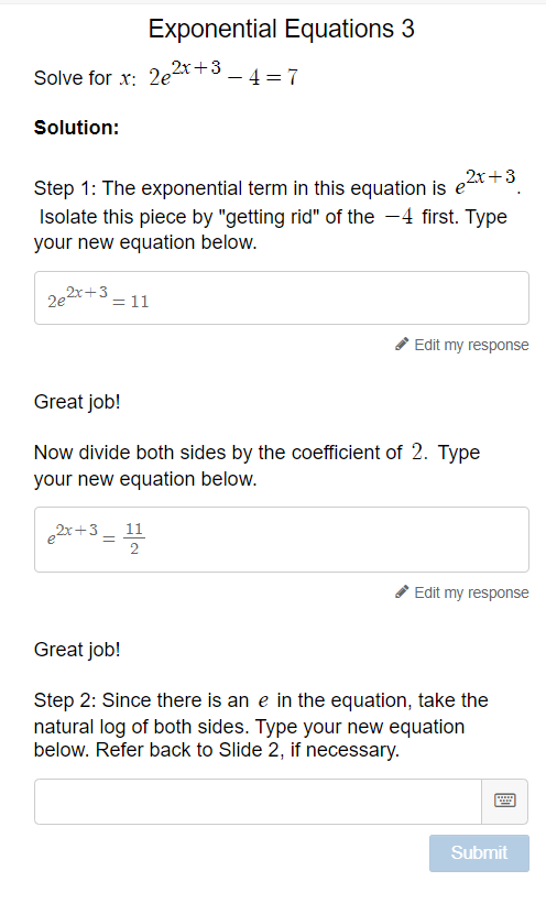 Solved Exponential Equations 3 Solve for x: 2e2x+3 – 4=7 7 | Chegg.com