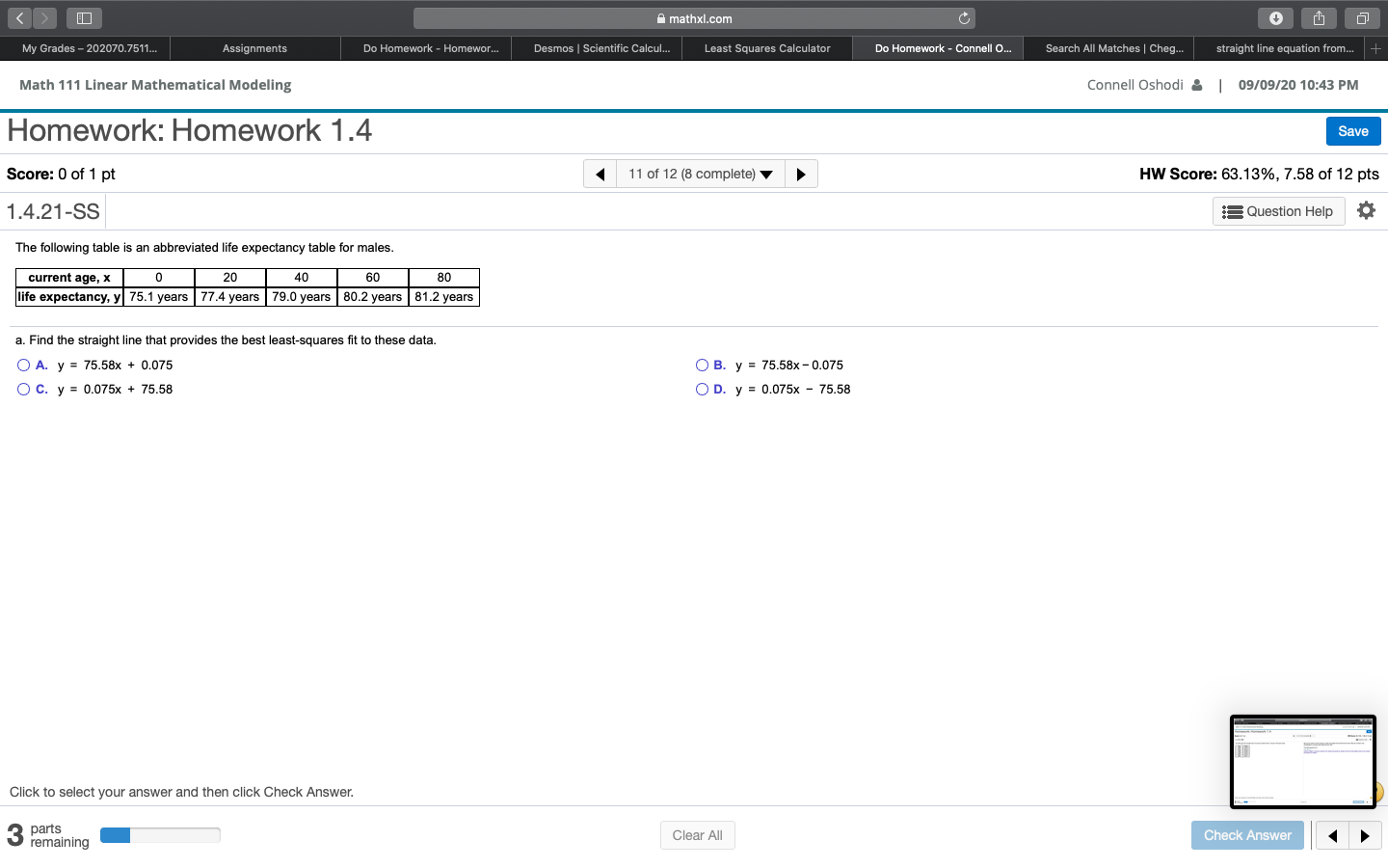 Solved mathxl.com + My Grades - 202070.7511... Assignments | Chegg.com