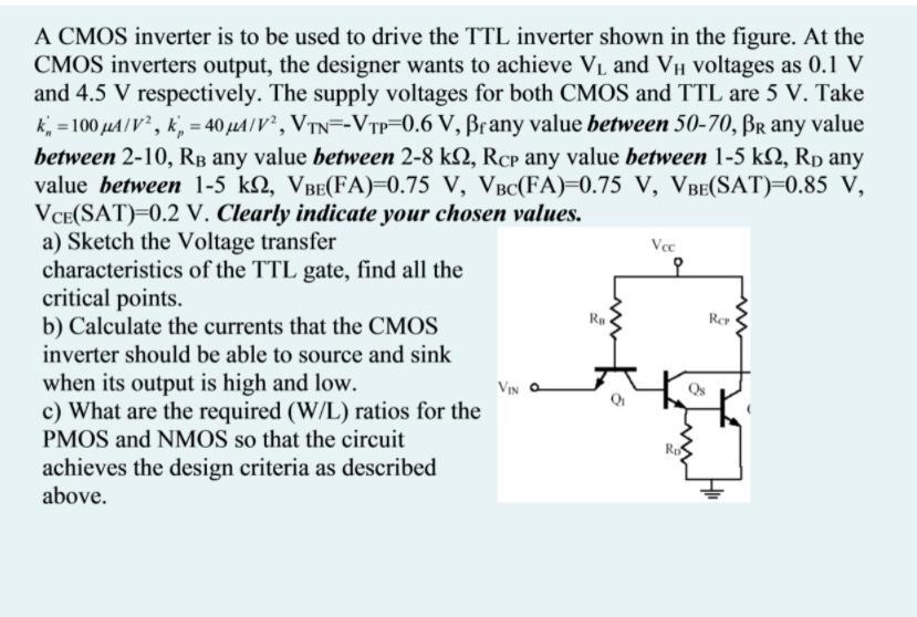 Solved A CMOS inverter is to be used to drive the TTL | Chegg.com