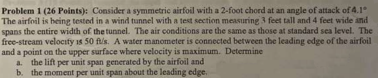 Solved Problem 1 (26 Points): Consider a symmetric airfoil | Chegg.com