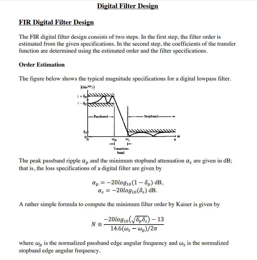Solved FIR Filter Design The FIR digital filter Chegg.com
