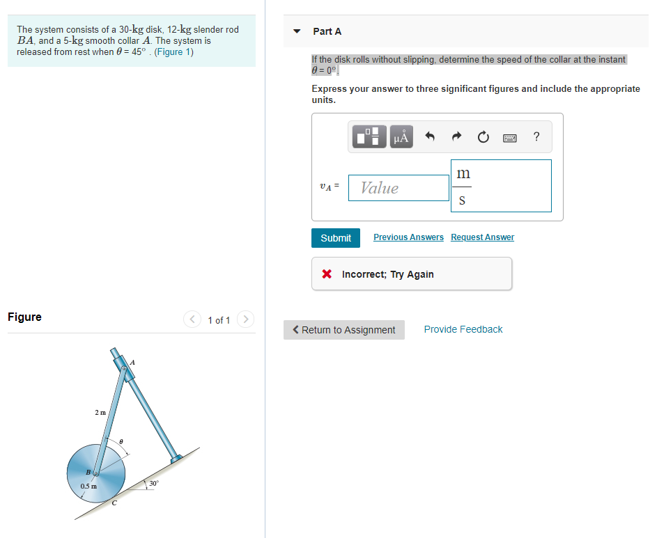 Solved The system consists of a 30-kg disk, 12-kg slender | Chegg.com