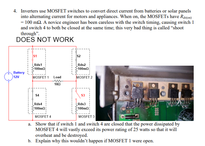Solved 4. Inverters use MOSFET switches to convert direct | Chegg.com