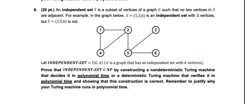 6. (20 pt.) An independent set Sis a subset of | Chegg.com