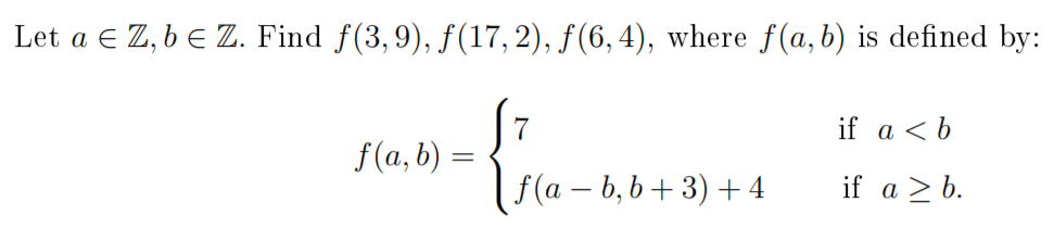 Solved Let A Z, B E Z. Find F(3,9), F(17, 2), F(6,4), Where | Chegg.com