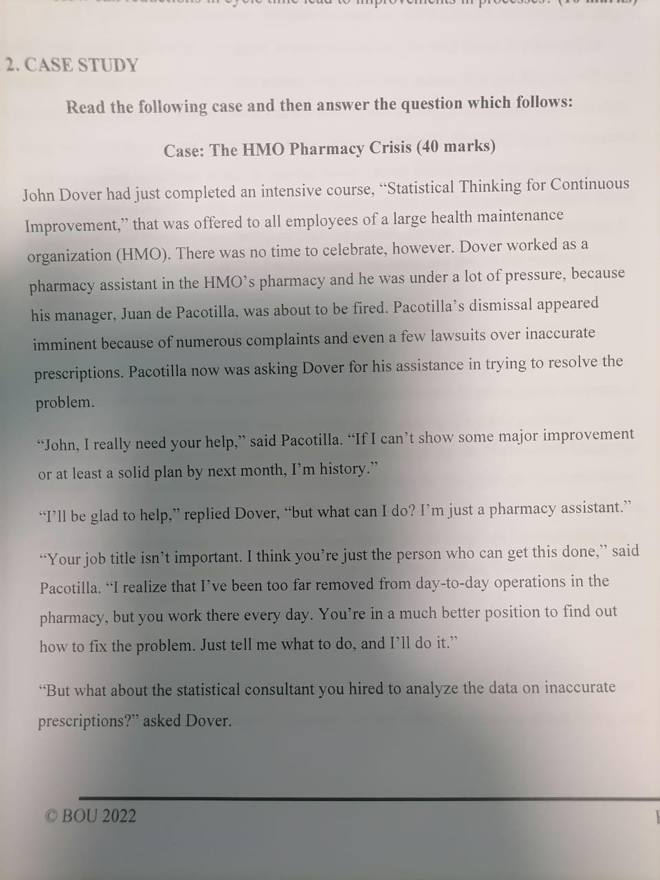 Solved CASE STUDY Read the following case and then answer | Chegg.com