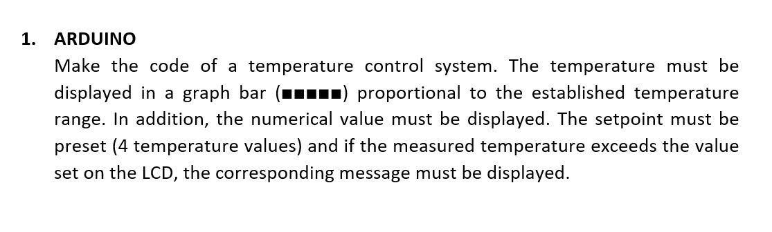 Solved ARDUINO Make the code of a temperature control | Chegg.com