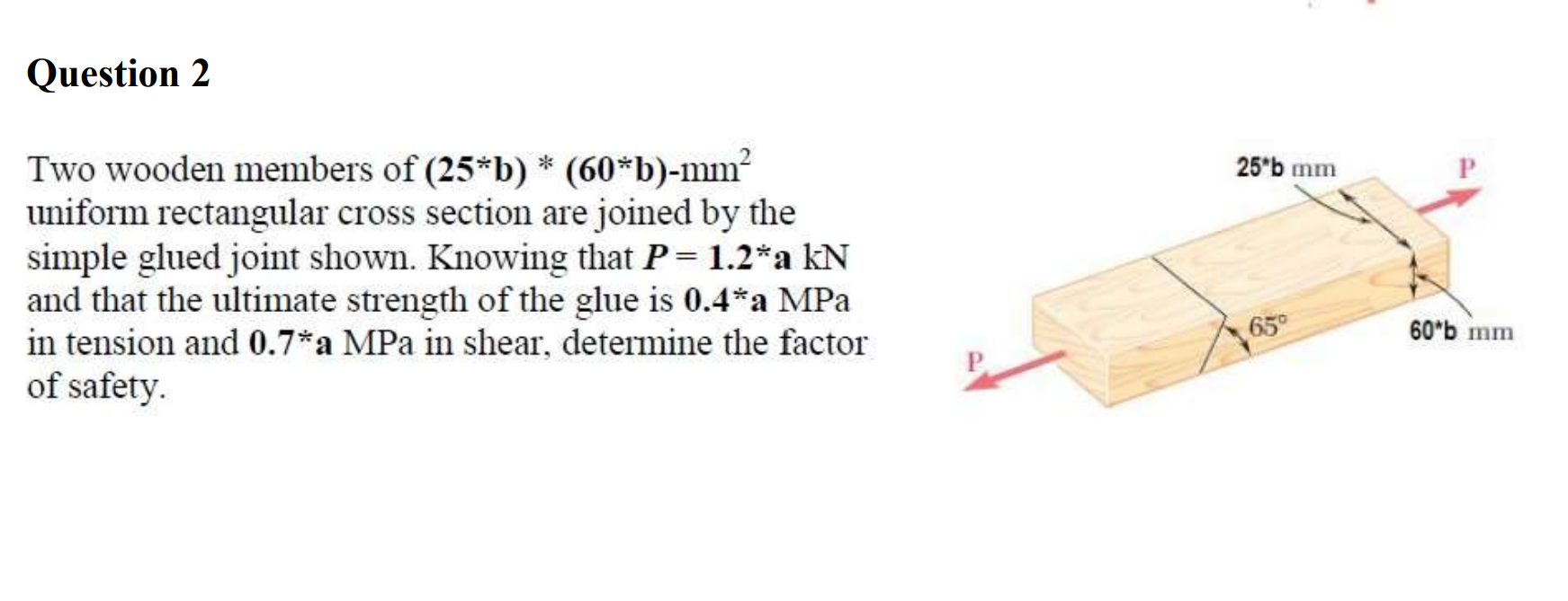 Solved Question 2 25*b Mm Two Wooden Members Of (25*b) * | Chegg.com