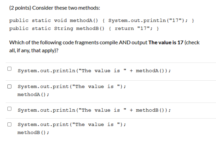 Solved (2 points) Consider these two methods: public static | Chegg.com