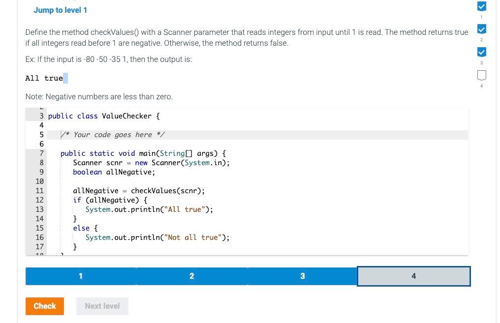 Solved in Java plz! Define the method checkValues() with a | Chegg.com