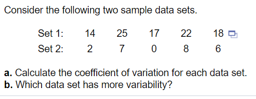 Solved Consider the following two sample data sets. 18 Set | Chegg.com