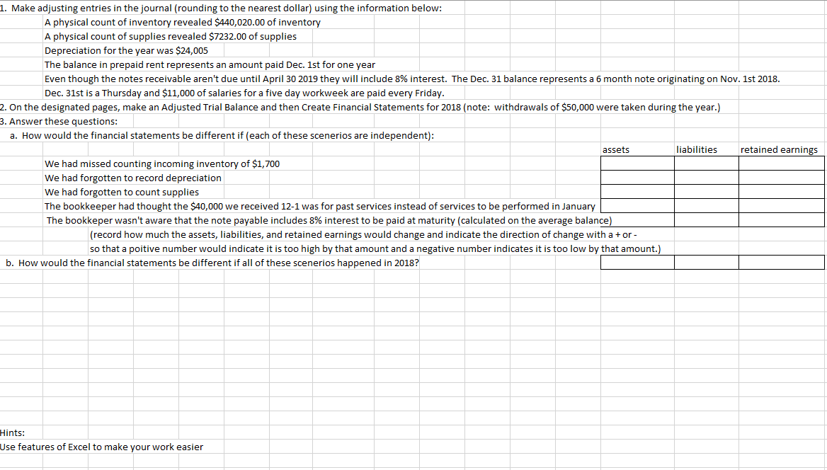 Solved 1. Make adjusting entries in the journal (rounding to | Chegg.com