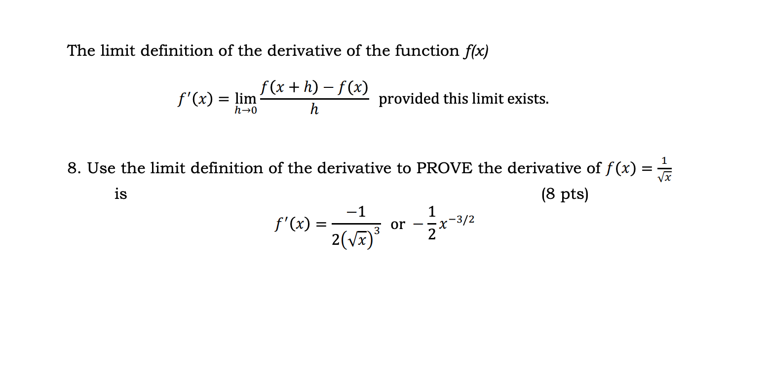 Solved The Limit Definition Of The Derivative Of The Chegg Com